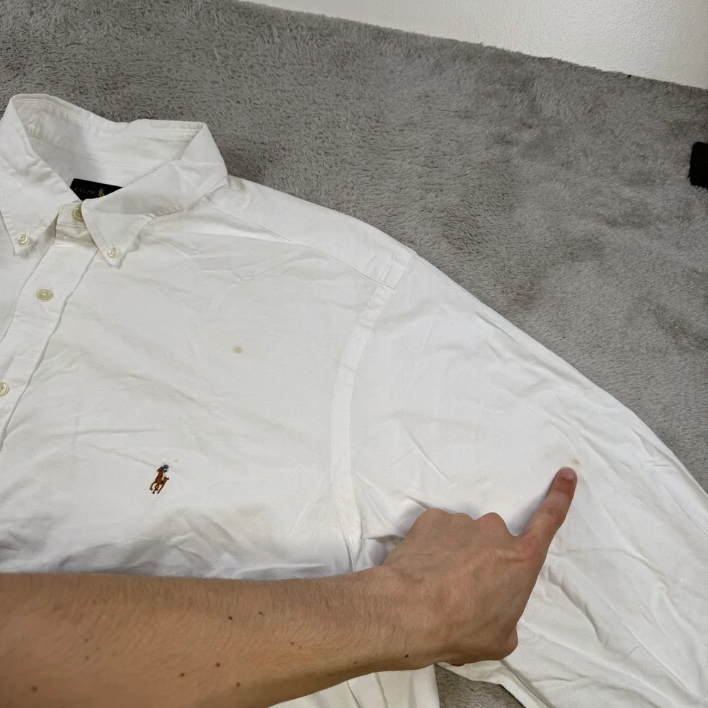 Polo Ralph Lauren Shirt Mens 2XB White Long Sleeve Button Down Flesh Pony Cotton